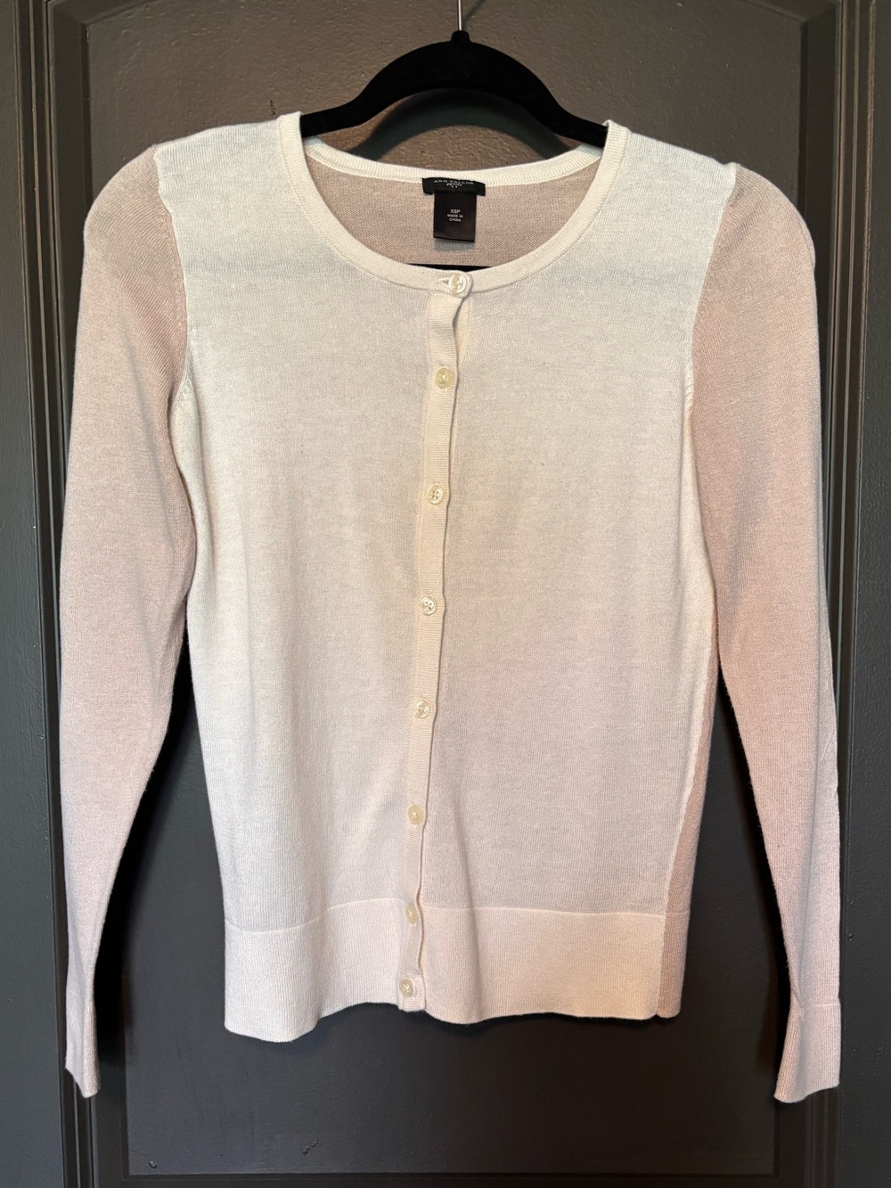 Ann Taylor Lightweight Crewneck Button Cardigan - White & Light Rosy Brown